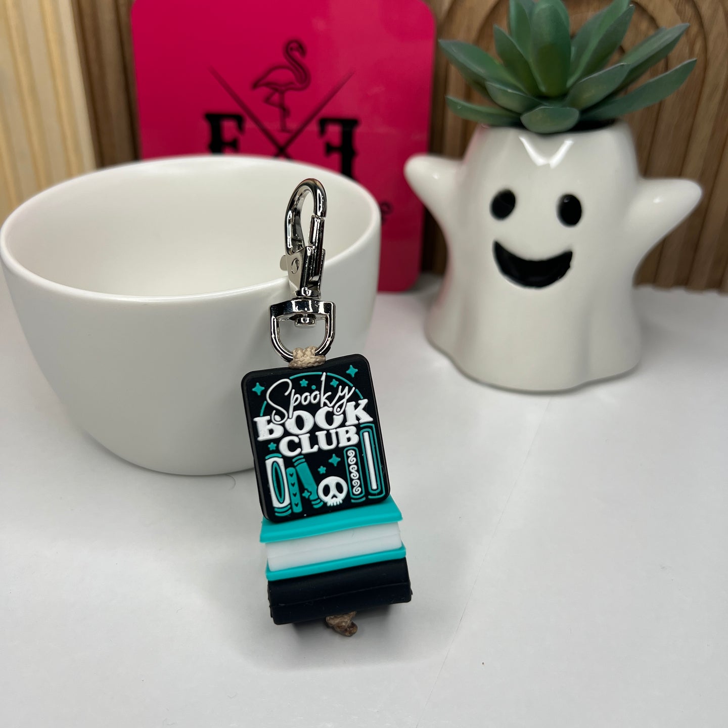 Aqua Spooky Reader Club Book Keychain
